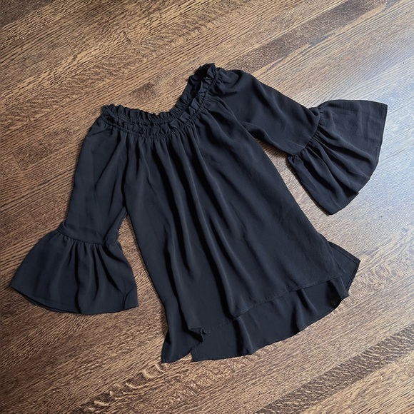 Ruffled Pirate Blouse, Gauze Bell Sleeve Top, Off Shoulder Shift - Picture 2 of 4